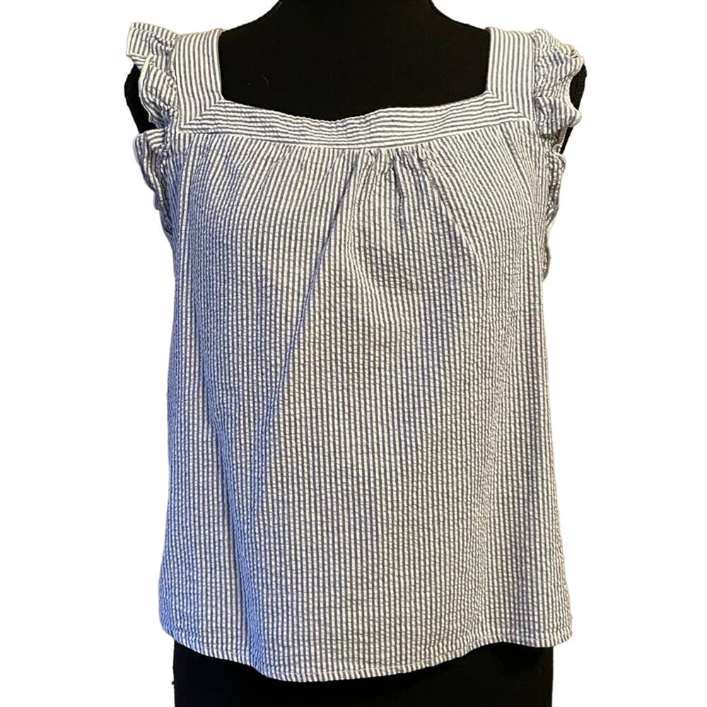 CAD Blue & White Striped Cotton Sleeveless Crop Top Shirt Size Small